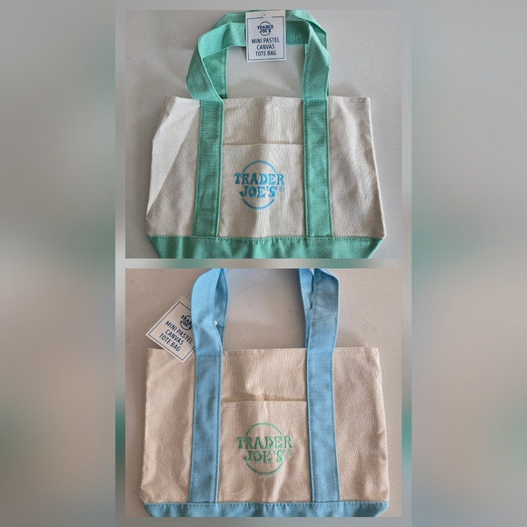 2 x Trader Joe's Mini Tote Green and Blue - Picture 1 of 3